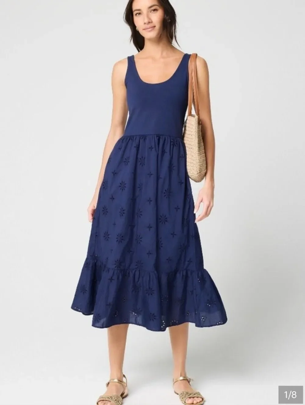 NWT J. Crew Midi Dress Mixed-media Eyelet Blue Lined Size XSP